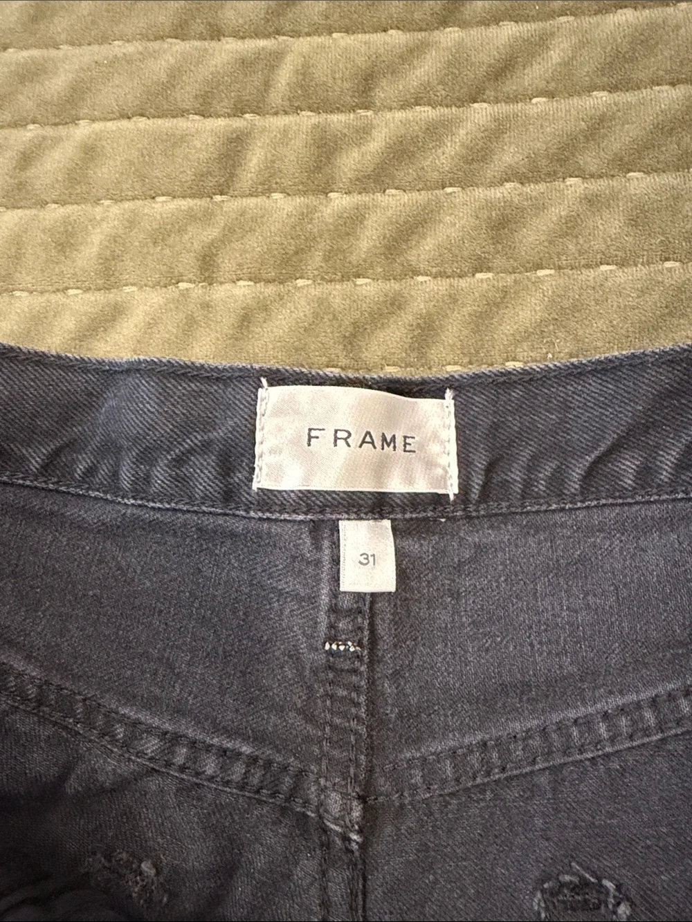 Frame Denim Washed Charcoal Black Frayed Hem Jean Shorts